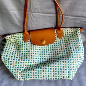 Longchamp Paris blue & green dots bag
